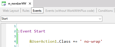 設定したクラスを「UserAction1」というパラメータにEvents上で適用